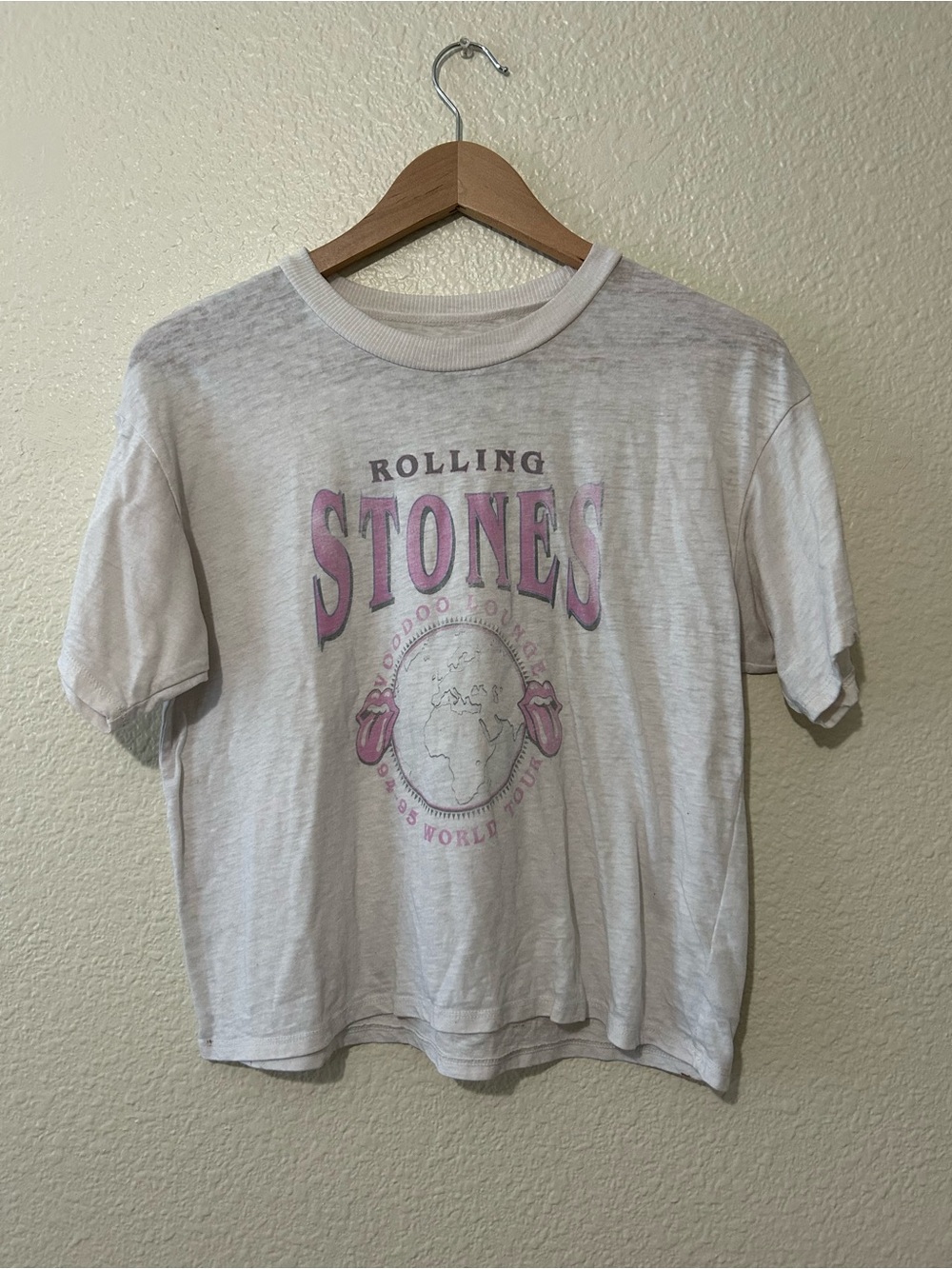 the Rolling Stones White Tee with Pink/Purple Graphic